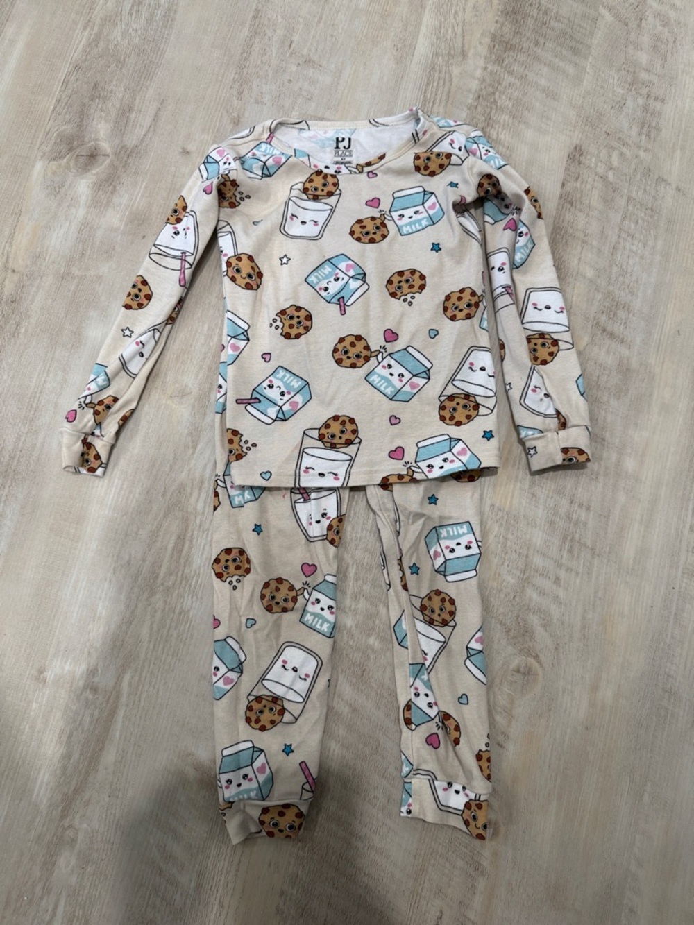 The Children's Place Cream Milk & Cookie Pajama Set - Blue & Brown Accents